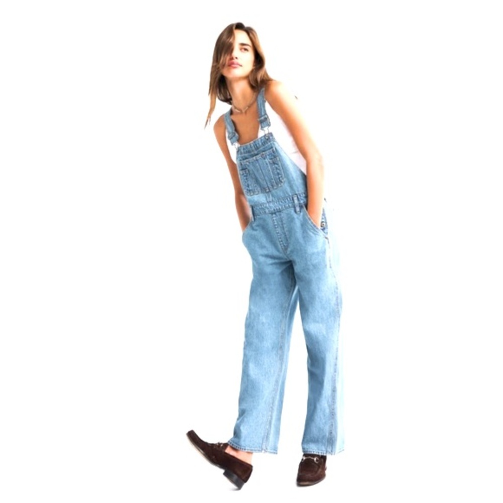 Abercrombie overalls womens blue cotton size small w/pockets straight leg